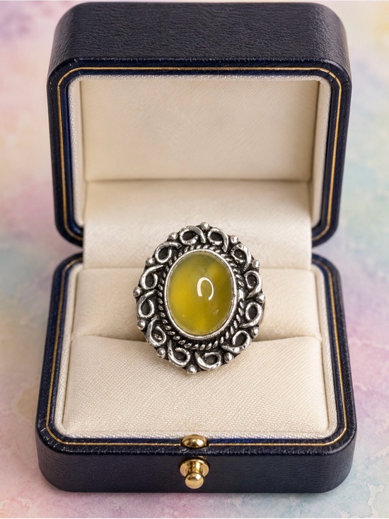 Jewelry - 🤩Ring Chalcedony Agate Healing Gemstone Silver Setting Yellow Detailed Setting